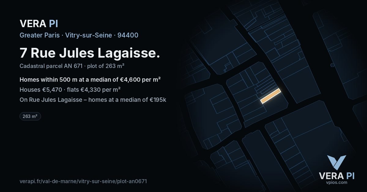 7 Rue Jules Lagaisse, Vitry-sur-Seine at night – the plot lit, the parcels around coloured by the prices near them