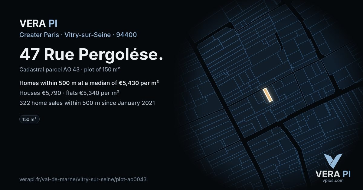 47 Rue Pergolése, Vitry-sur-Seine at night – the plot lit, the parcels around coloured by the prices near them