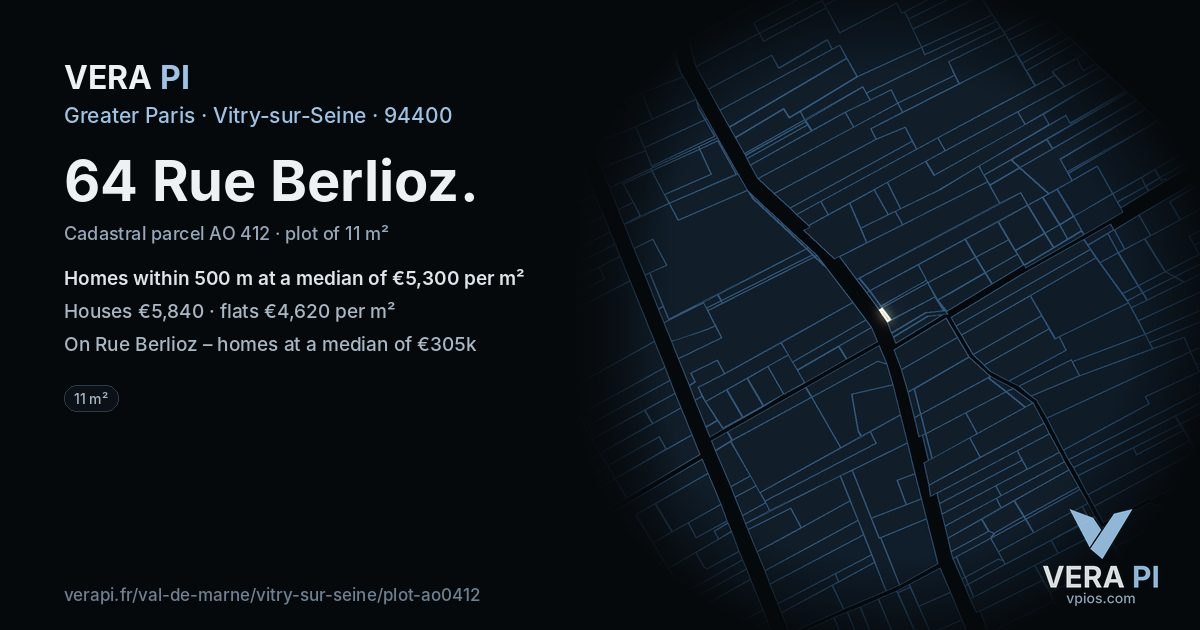 64 Rue Berlioz, Vitry-sur-Seine at night – the plot lit, the parcels around coloured by the prices near them