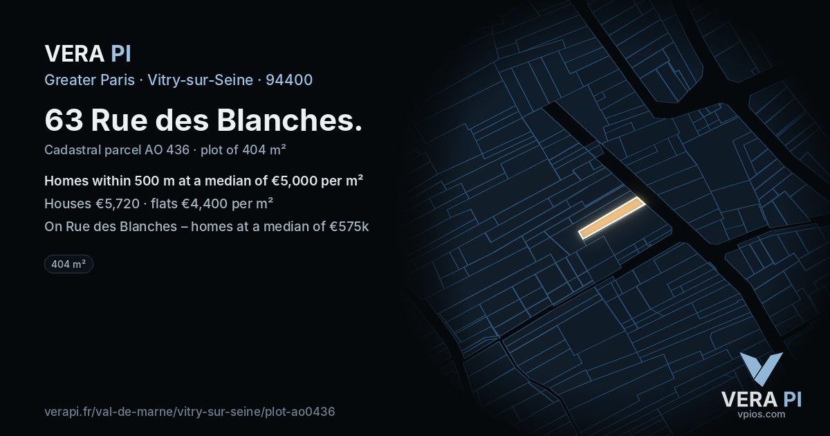 63 Rue des Blanches, Vitry-sur-Seine at night – the plot lit, the parcels around coloured by the prices near them