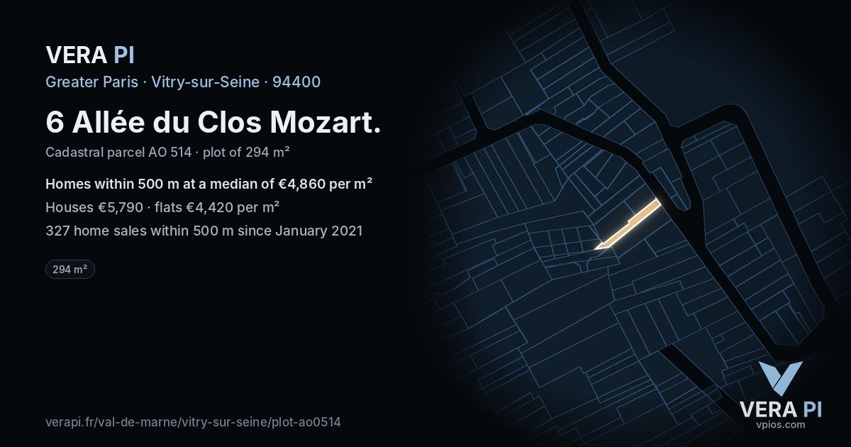 6 Allée du Clos Mozart, Vitry-sur-Seine at night – the plot lit, the parcels around coloured by the prices near them