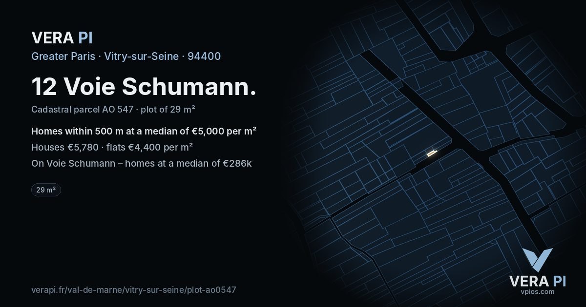 12 Voie Schumann, Vitry-sur-Seine at night – the plot lit, the parcels around coloured by the prices near them