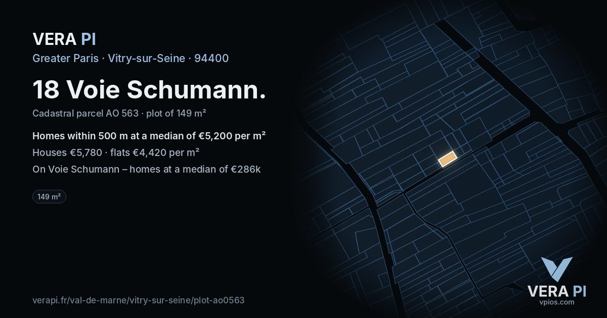 18 Voie Schumann, Vitry-sur-Seine at night – the plot lit, the parcels around coloured by the prices near them