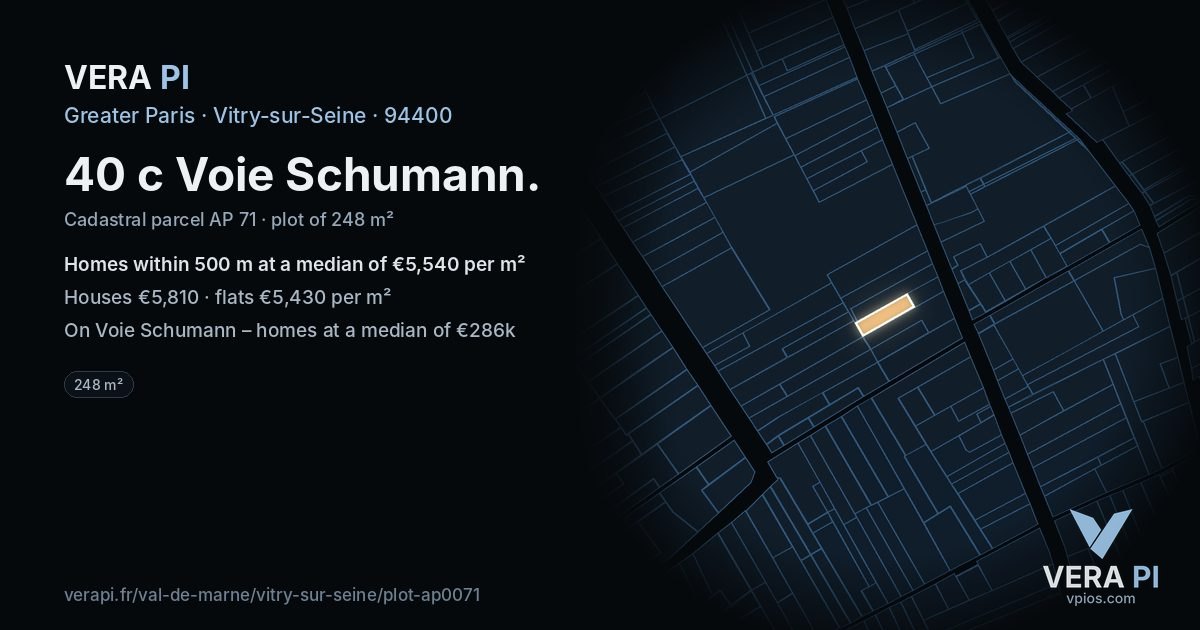 40 c Voie Schumann, Vitry-sur-Seine at night – the plot lit, the parcels around coloured by the prices near them