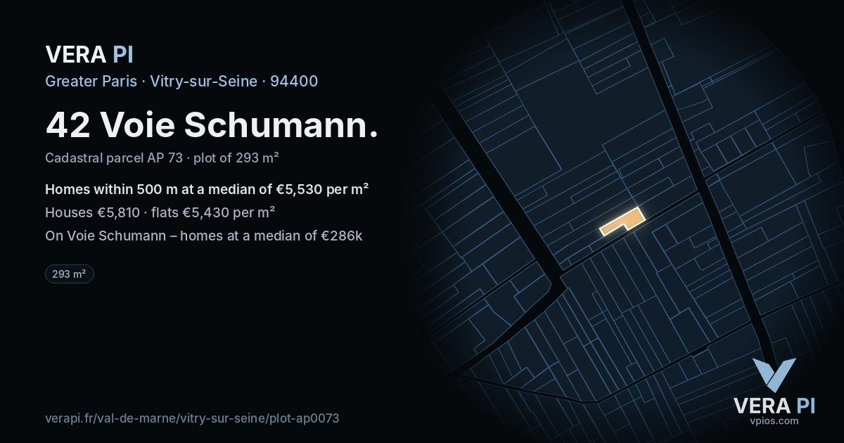 42 Voie Schumann, Vitry-sur-Seine at night – the plot lit, the parcels around coloured by the prices near them