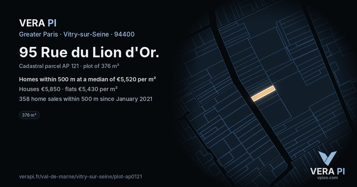 95 Rue du Lion d'Or, Vitry-sur-Seine at night – the plot lit, the parcels around coloured by the prices near them