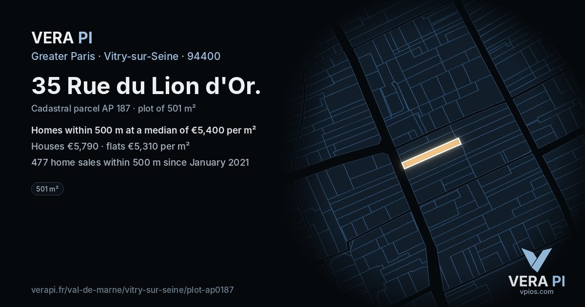 35 Rue du Lion d'Or, Vitry-sur-Seine at night – the plot lit, the parcels around coloured by the prices near them