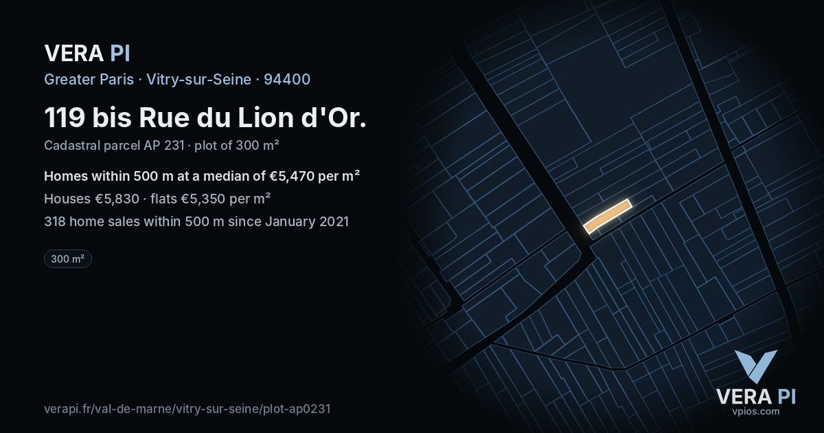 119 bis Rue du Lion d'Or, Vitry-sur-Seine at night – the plot lit, the parcels around coloured by the prices near them