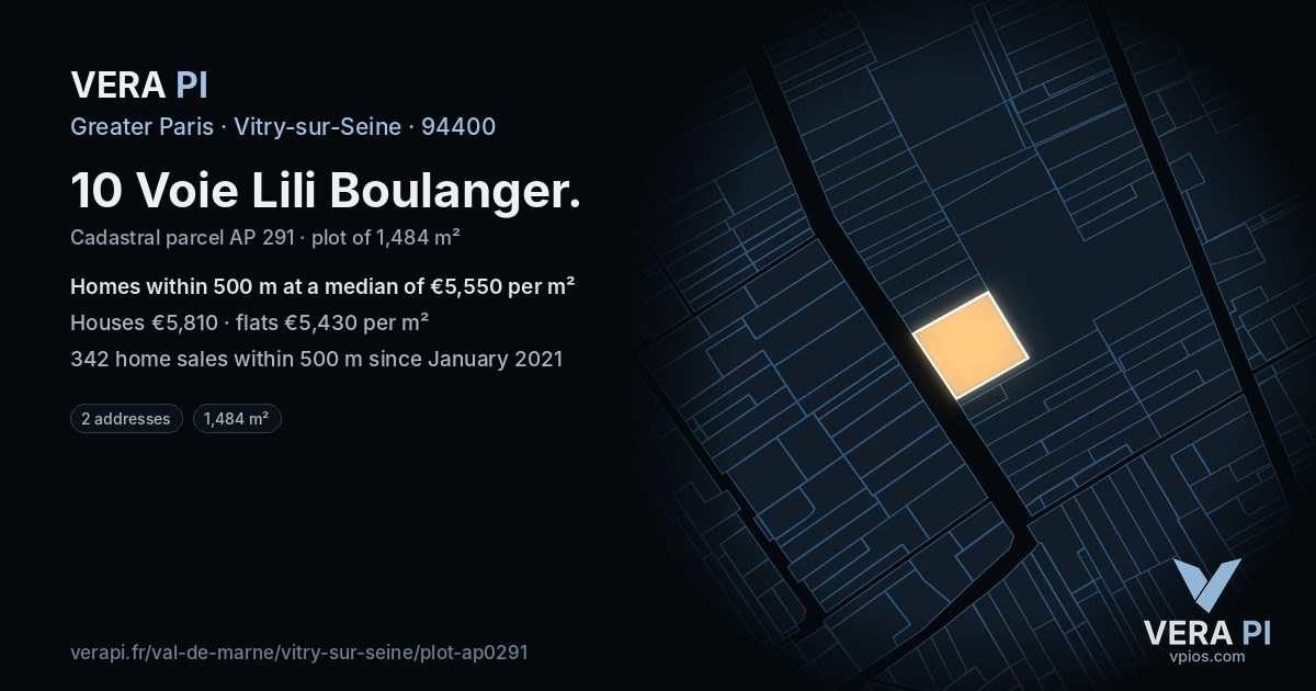 10 Voie Lili Boulanger, Vitry-sur-Seine at night – the plot lit, the parcels around coloured by the prices near them