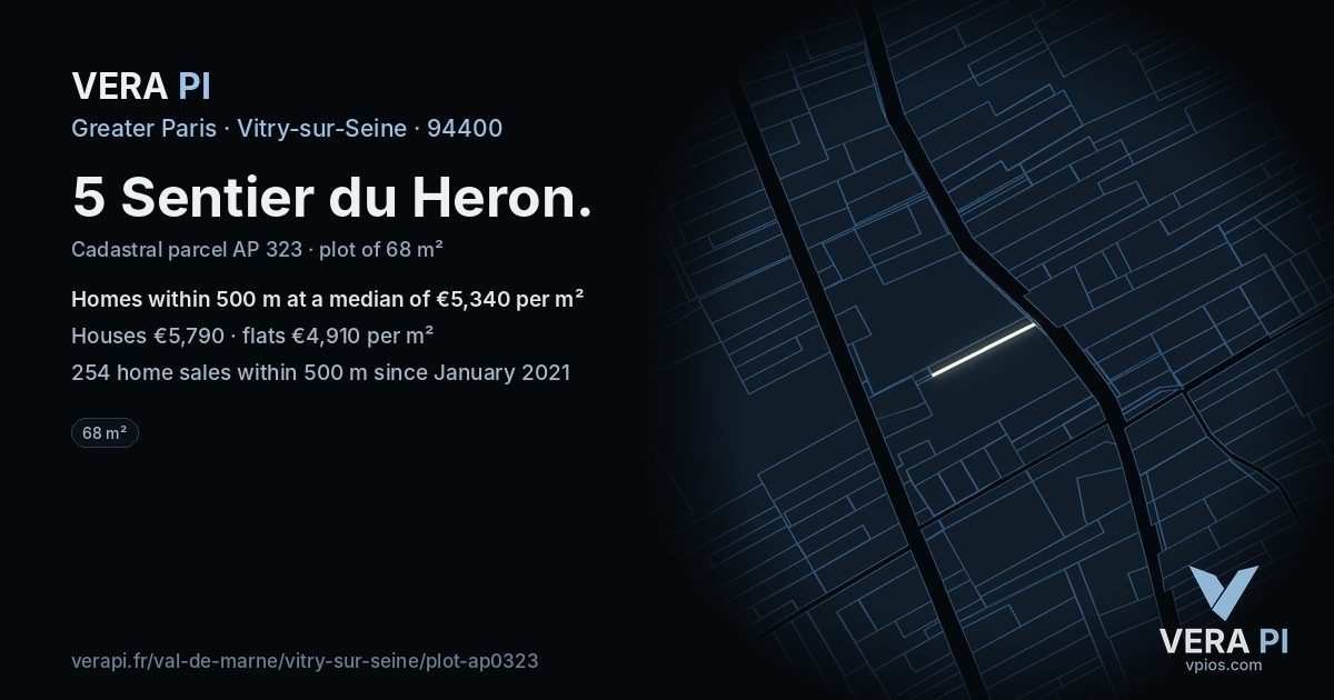5 Sentier du Heron, Vitry-sur-Seine at night – the plot lit, the parcels around coloured by the prices near them