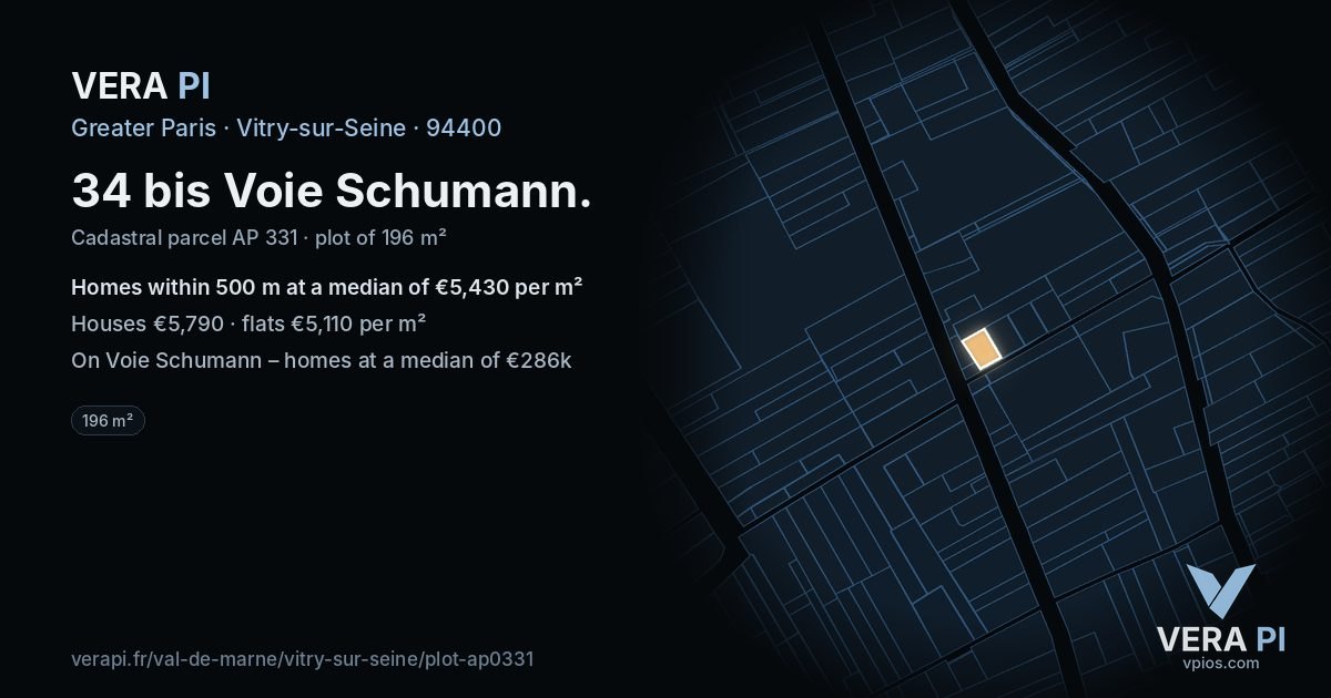 34 bis Voie Schumann, Vitry-sur-Seine at night – the plot lit, the parcels around coloured by the prices near them