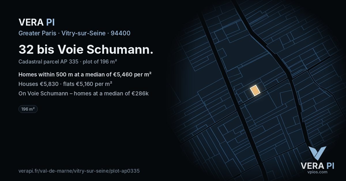 32 bis Voie Schumann, Vitry-sur-Seine at night – the plot lit, the parcels around coloured by the prices near them