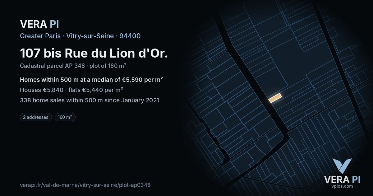 107 bis Rue du Lion d'Or, Vitry-sur-Seine at night – the plot lit, the parcels around coloured by the prices near them