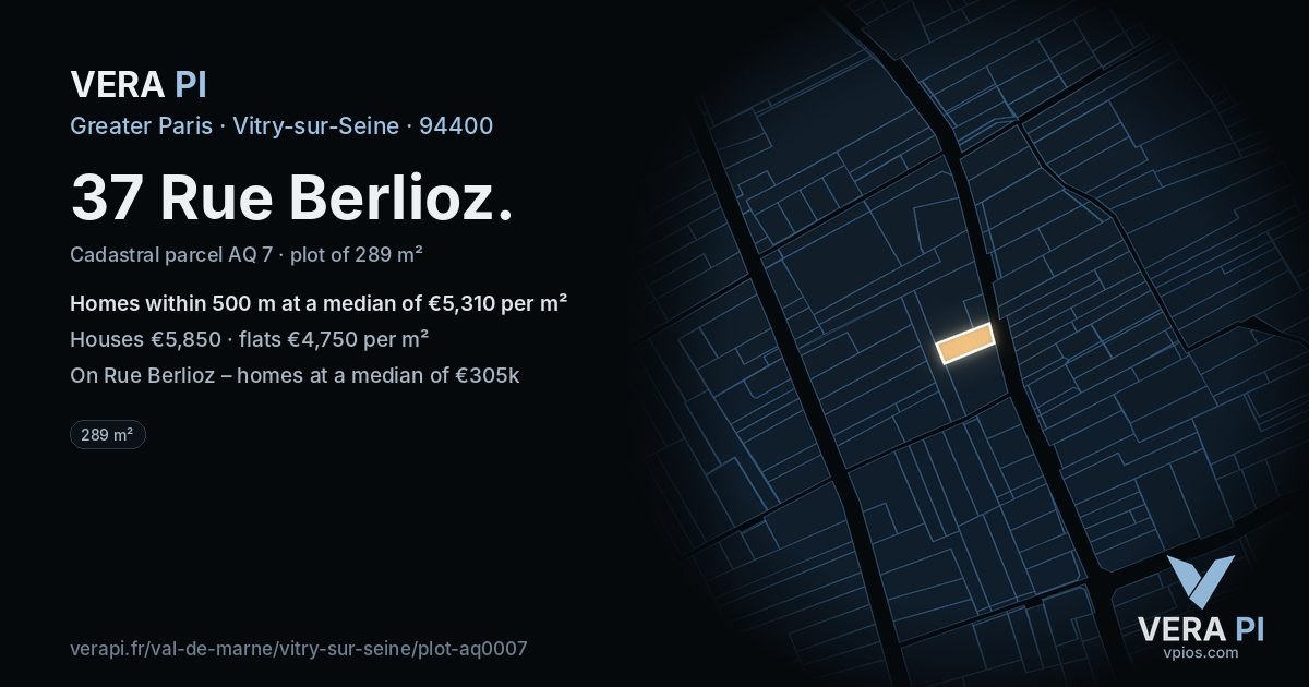 37 Rue Berlioz, Vitry-sur-Seine at night – the plot lit, the parcels around coloured by the prices near them