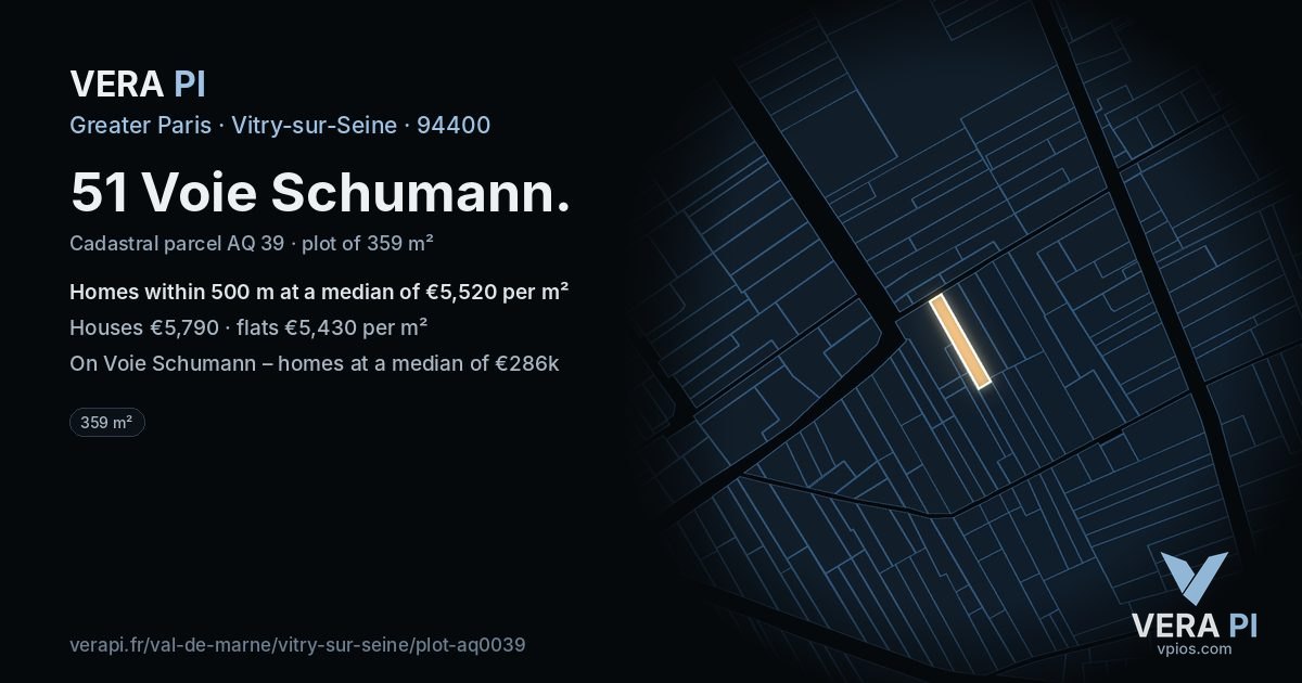 51 Voie Schumann, Vitry-sur-Seine at night – the plot lit, the parcels around coloured by the prices near them
