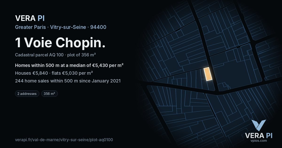1 Voie Chopin, Vitry-sur-Seine at night – the plot lit, the parcels around coloured by the prices near them