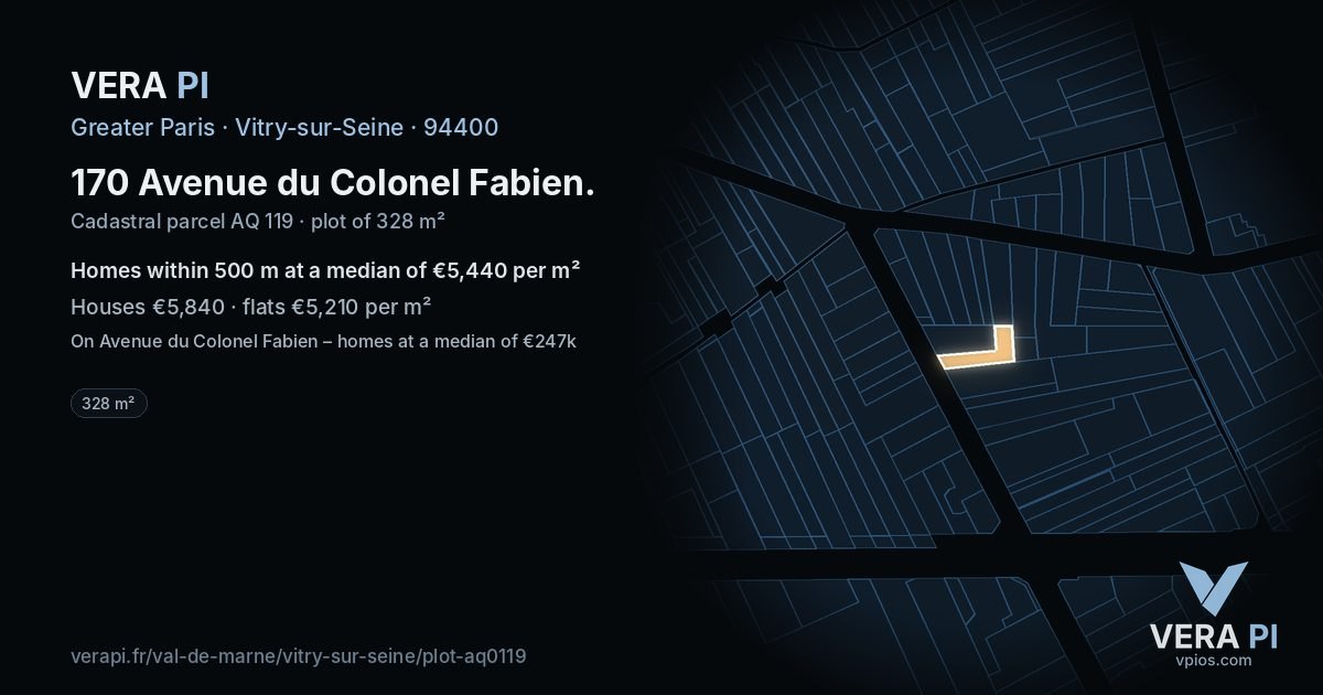 170 Avenue du Colonel Fabien, Vitry-sur-Seine at night – the plot lit, the parcels around coloured by the prices near them