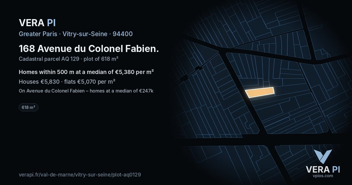 168 Avenue du Colonel Fabien, Vitry-sur-Seine at night – the plot lit, the parcels around coloured by the prices near them