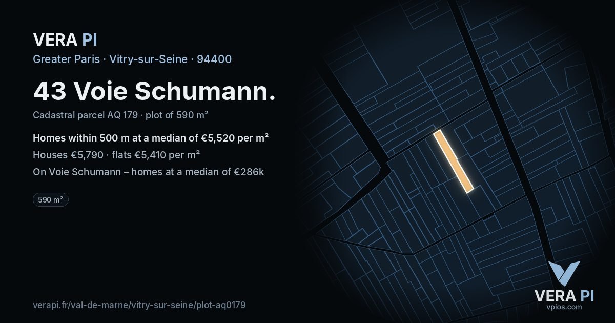 43 Voie Schumann, Vitry-sur-Seine at night – the plot lit, the parcels around coloured by the prices near them