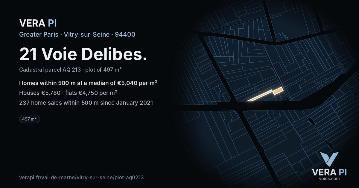 21 Voie Delibes, Vitry-sur-Seine at night – the plot lit, the parcels around coloured by the prices near them