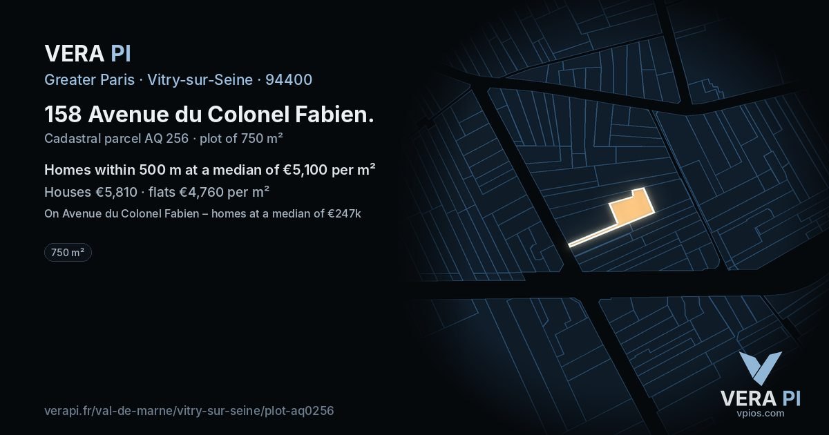 158 Avenue du Colonel Fabien, Vitry-sur-Seine at night – the plot lit, the parcels around coloured by the prices near them