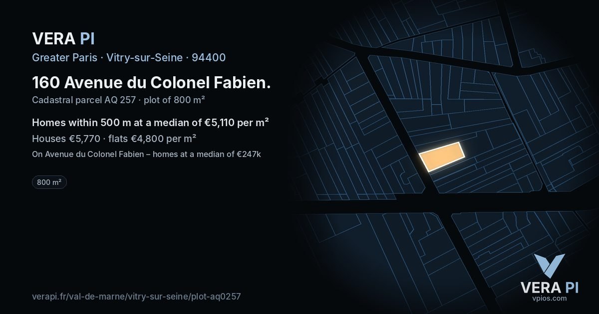 160 Avenue du Colonel Fabien, Vitry-sur-Seine at night – the plot lit, the parcels around coloured by the prices near them