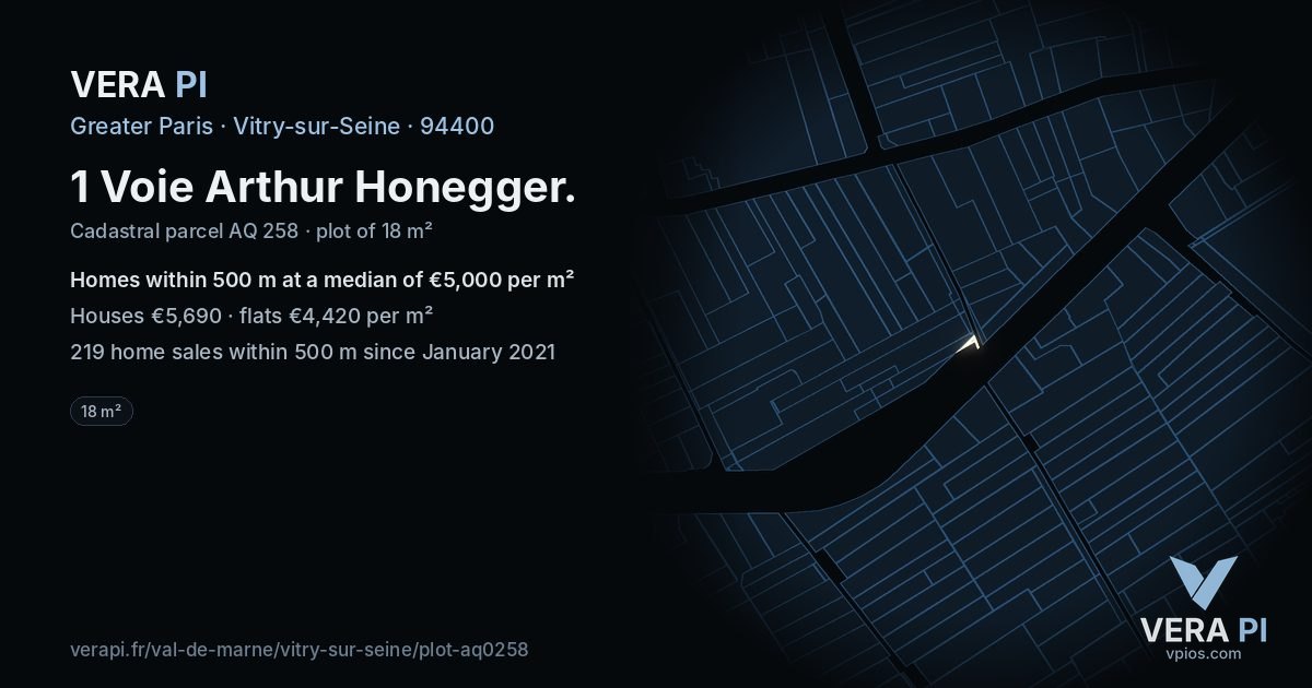 1 Voie Arthur Honegger, Vitry-sur-Seine at night – the plot lit, the parcels around coloured by the prices near them