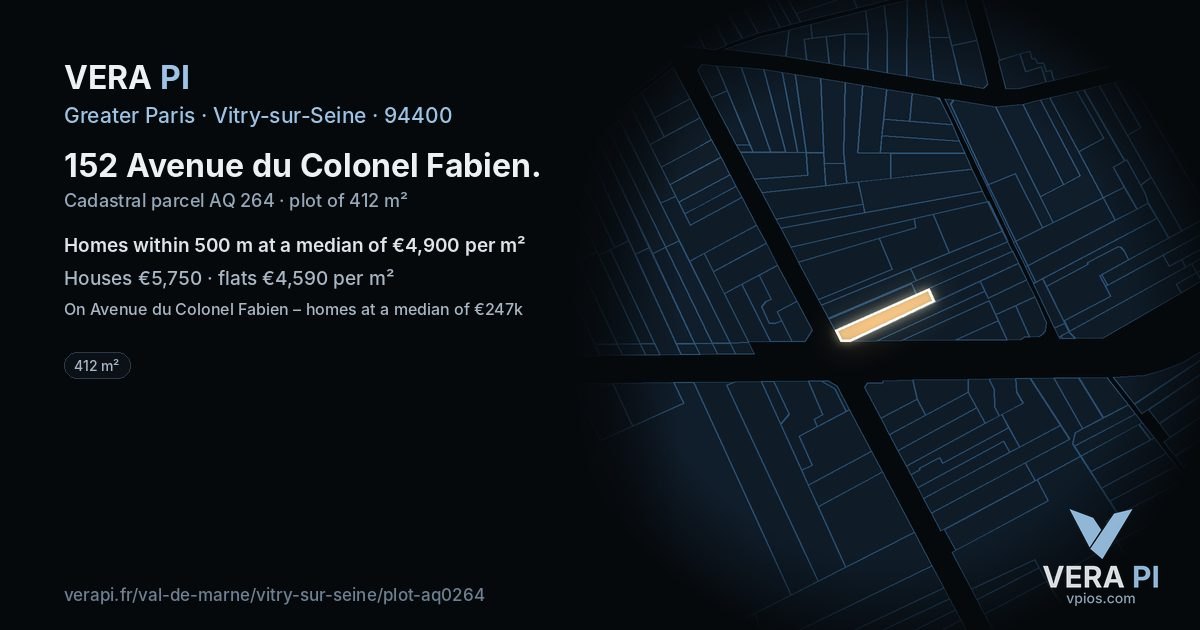 152 Avenue du Colonel Fabien, Vitry-sur-Seine at night – the plot lit, the parcels around coloured by the prices near them