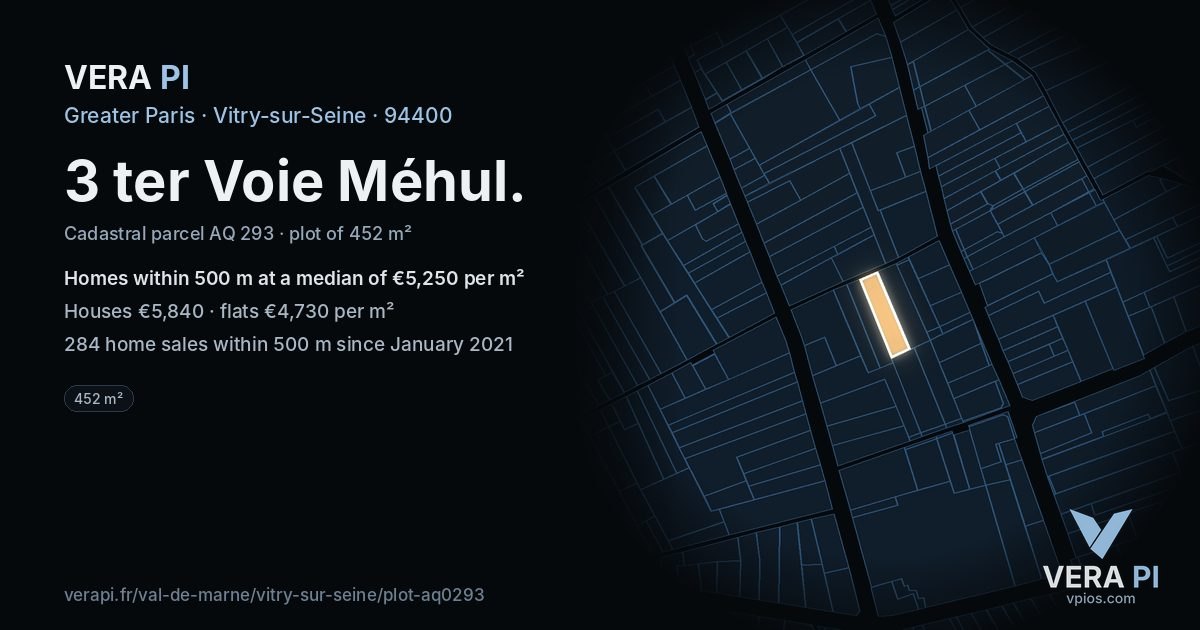 3 ter Voie Méhul, Vitry-sur-Seine at night – the plot lit, the parcels around coloured by the prices near them