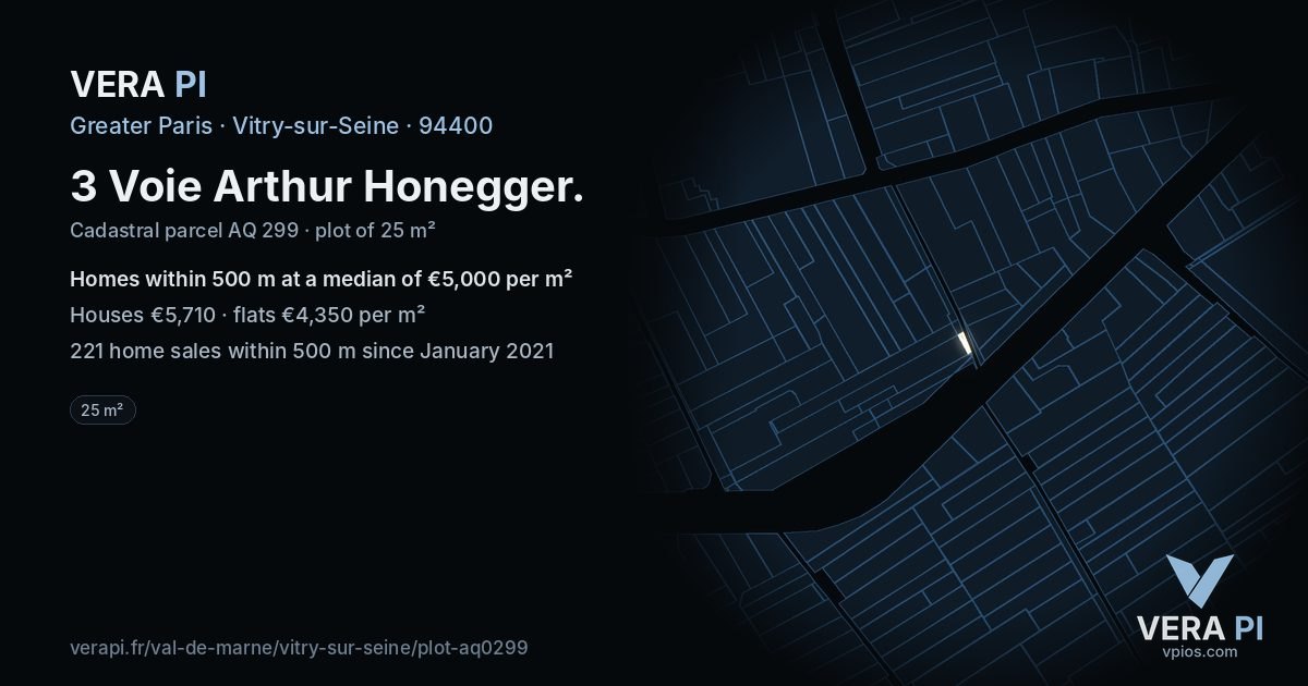 3 Voie Arthur Honegger, Vitry-sur-Seine at night – the plot lit, the parcels around coloured by the prices near them