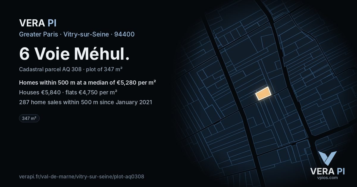 6 Voie Méhul, Vitry-sur-Seine at night – the plot lit, the parcels around coloured by the prices near them
