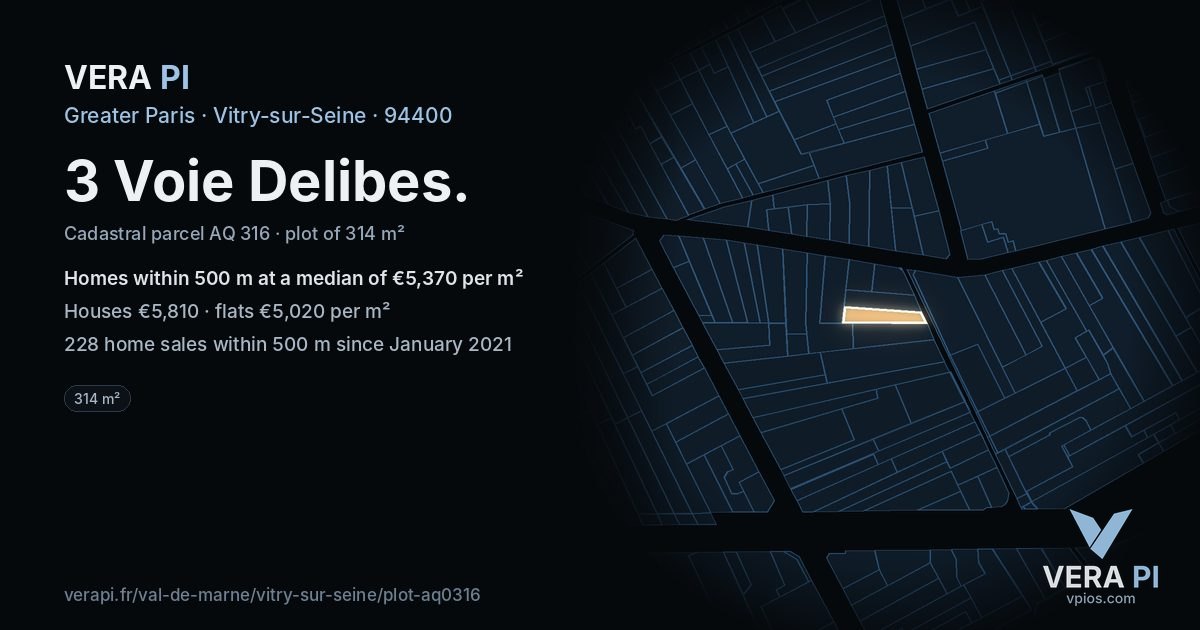 3 Voie Delibes, Vitry-sur-Seine at night – the plot lit, the parcels around coloured by the prices near them