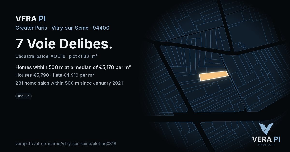7 Voie Delibes, Vitry-sur-Seine at night – the plot lit, the parcels around coloured by the prices near them