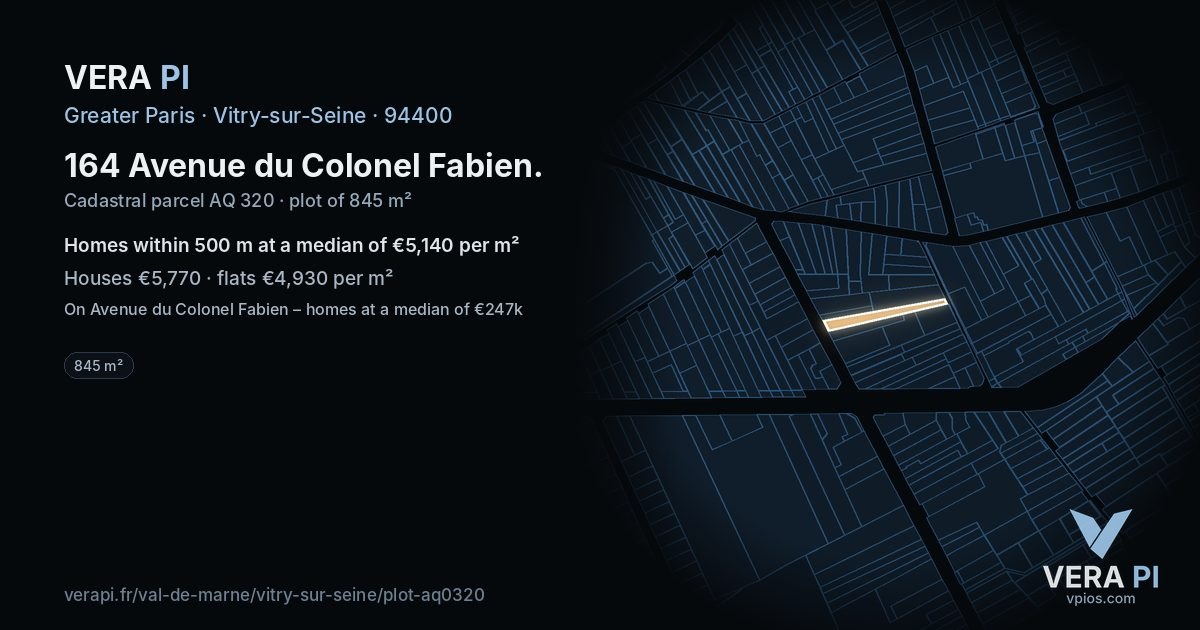 164 Avenue du Colonel Fabien, Vitry-sur-Seine at night – the plot lit, the parcels around coloured by the prices near them