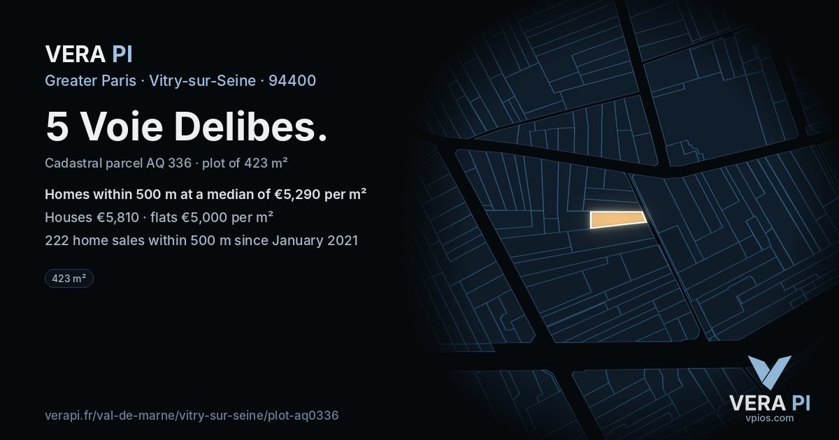 5 Voie Delibes, Vitry-sur-Seine at night – the plot lit, the parcels around coloured by the prices near them