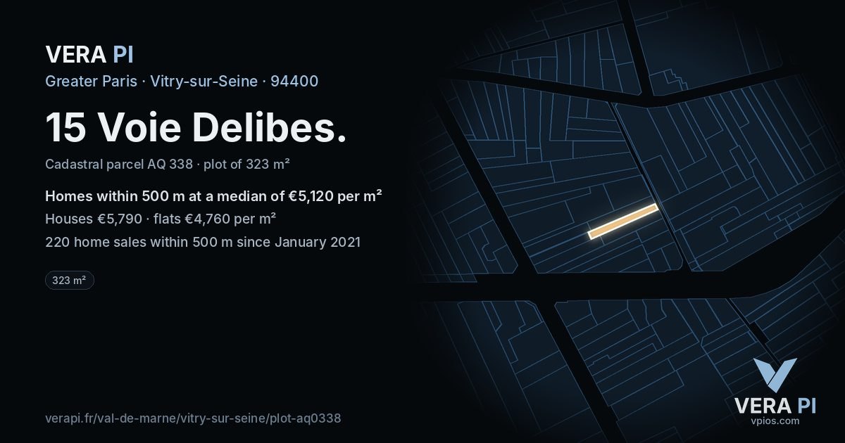 15 Voie Delibes, Vitry-sur-Seine at night – the plot lit, the parcels around coloured by the prices near them