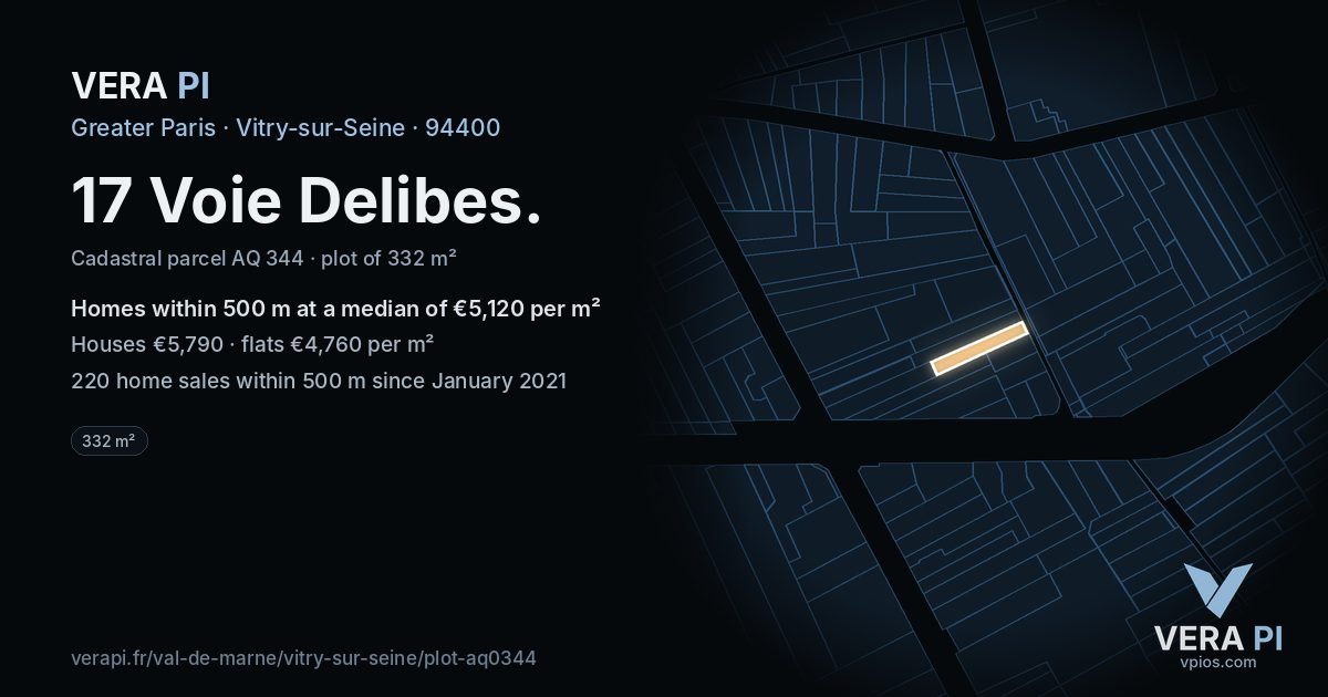 17 Voie Delibes, Vitry-sur-Seine at night – the plot lit, the parcels around coloured by the prices near them