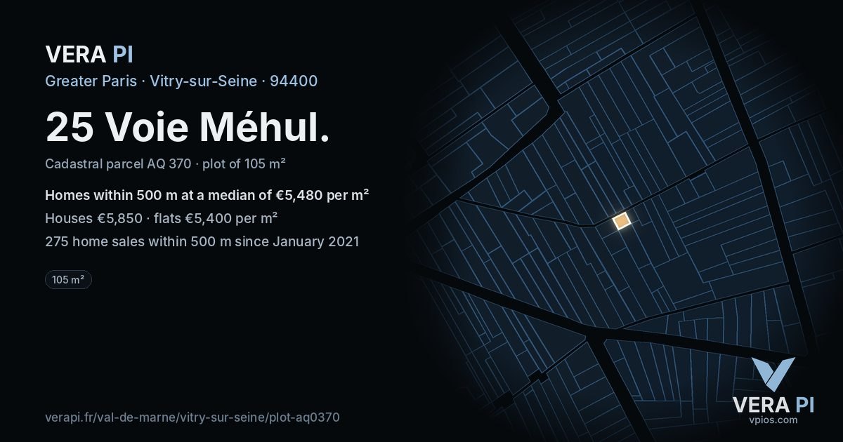 25 Voie Méhul, Vitry-sur-Seine at night – the plot lit, the parcels around coloured by the prices near them