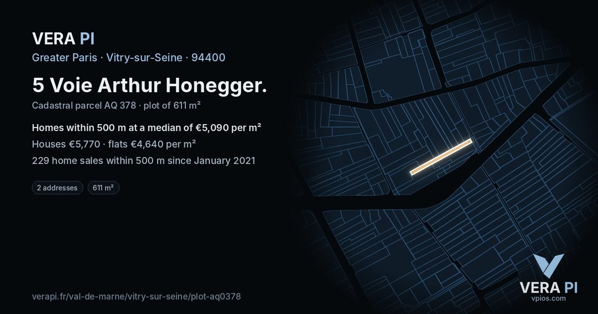 5 Voie Arthur Honegger, Vitry-sur-Seine at night – the plot lit, the parcels around coloured by the prices near them