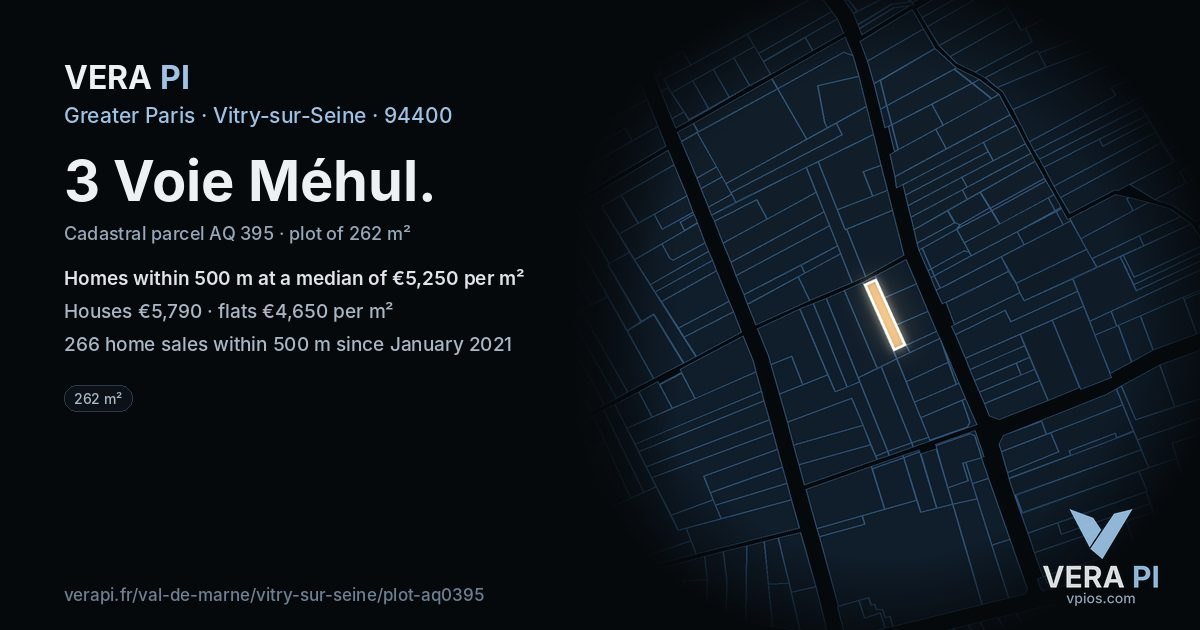 3 Voie Méhul, Vitry-sur-Seine at night – the plot lit, the parcels around coloured by the prices near them