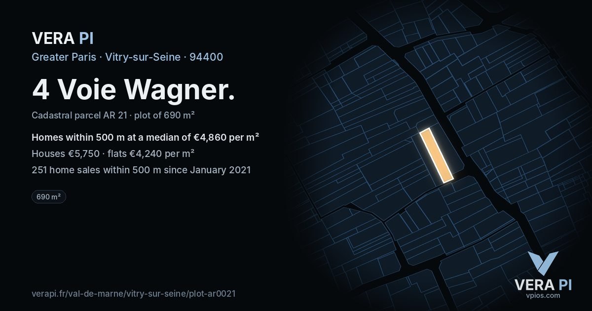 4 Voie Wagner, Vitry-sur-Seine at night – the plot lit, the parcels around coloured by the prices near them