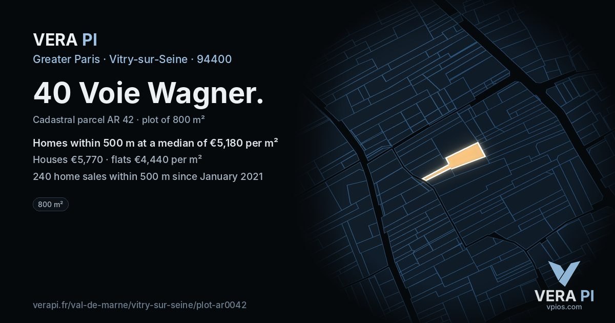 40 Voie Wagner, Vitry-sur-Seine at night – the plot lit, the parcels around coloured by the prices near them