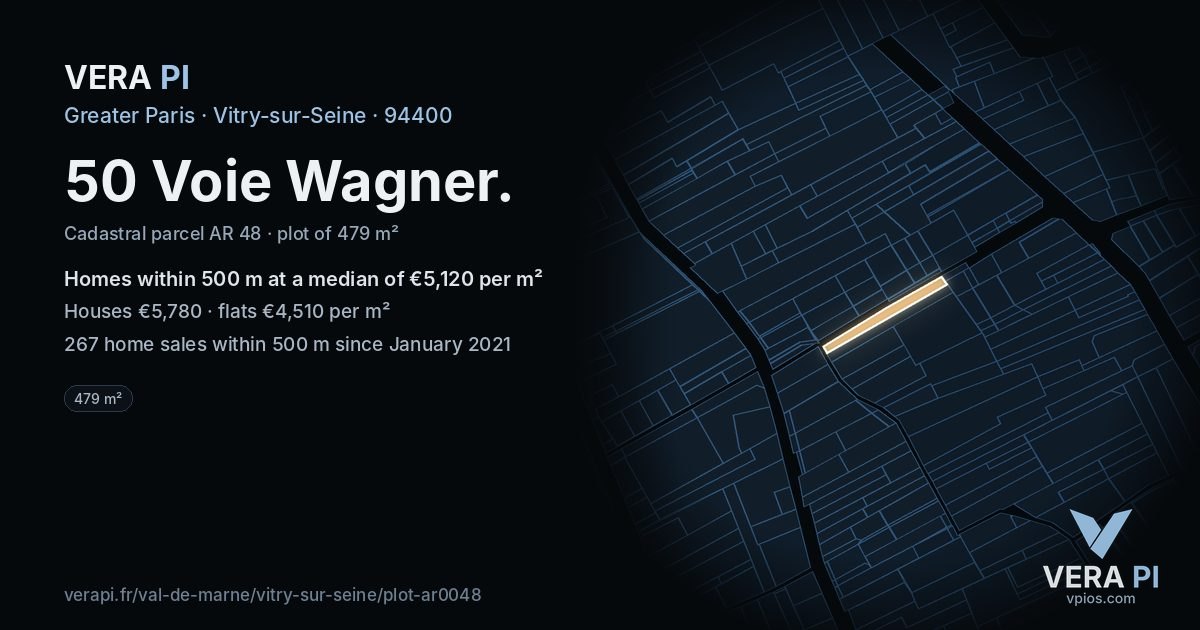 50 Voie Wagner, Vitry-sur-Seine at night – the plot lit, the parcels around coloured by the prices near them