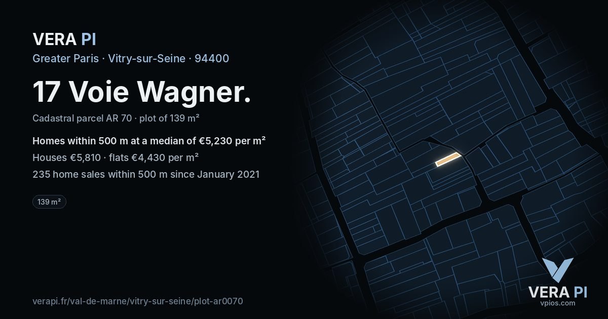 17 Voie Wagner, Vitry-sur-Seine at night – the plot lit, the parcels around coloured by the prices near them