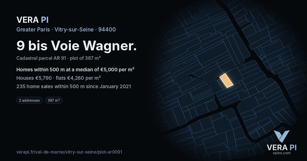 9 bis Voie Wagner, Vitry-sur-Seine at night – the plot lit, the parcels around coloured by the prices near them