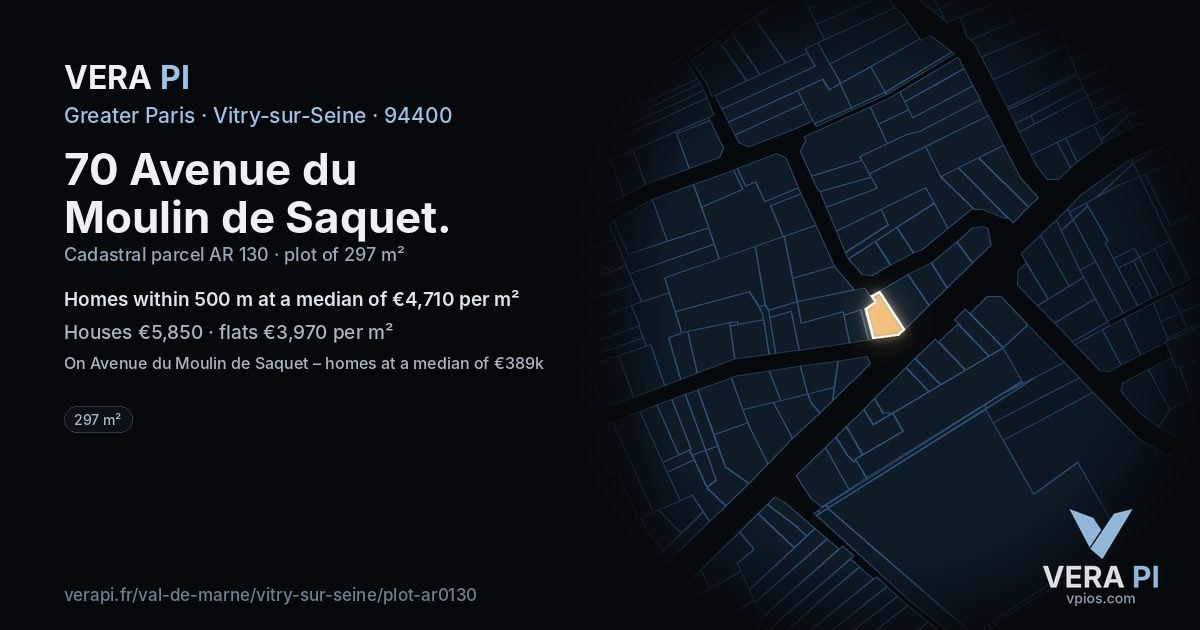 70 Avenue du Moulin de Saquet, Vitry-sur-Seine at night – the plot lit, the parcels around coloured by the prices near them