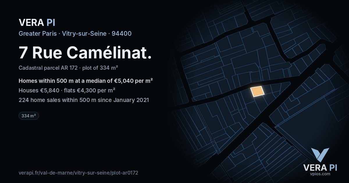 7 Rue Camélinat, Vitry-sur-Seine at night – the plot lit, the parcels around coloured by the prices near them