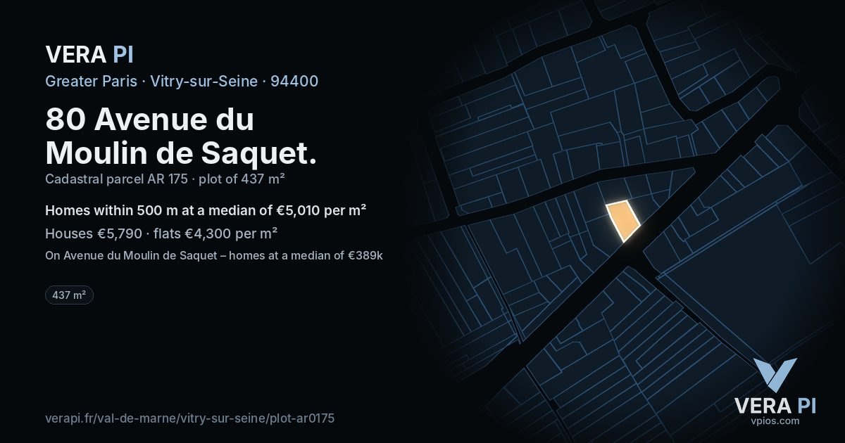 80 Avenue du Moulin de Saquet, Vitry-sur-Seine at night – the plot lit, the parcels around coloured by the prices near them