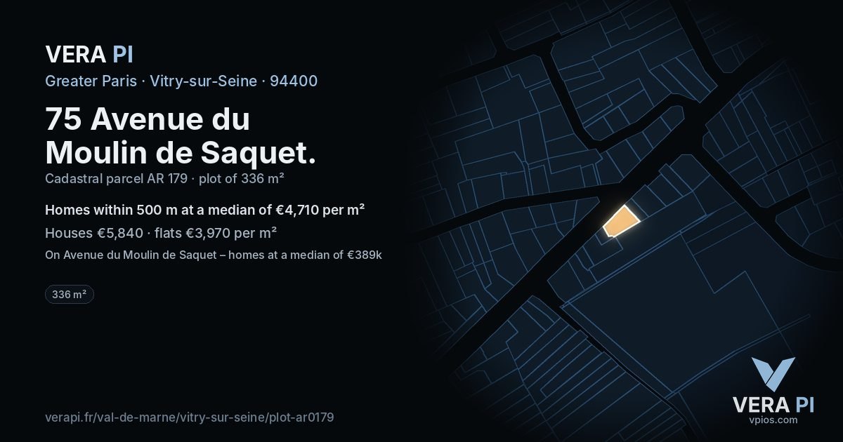 75 Avenue du Moulin de Saquet, Vitry-sur-Seine at night – the plot lit, the parcels around coloured by the prices near them