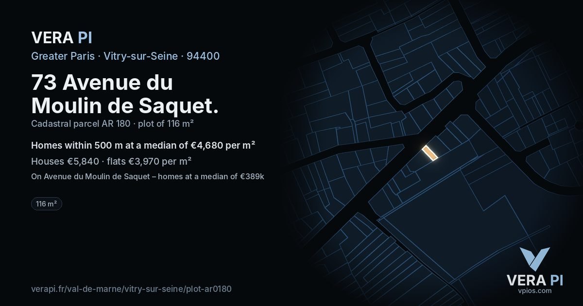 73 Avenue du Moulin de Saquet, Vitry-sur-Seine at night – the plot lit, the parcels around coloured by the prices near them